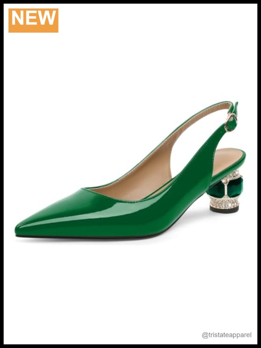 Women's Kitten Heel Slingback Pumps Pointy Toe Crystal Wedding Party Shoes